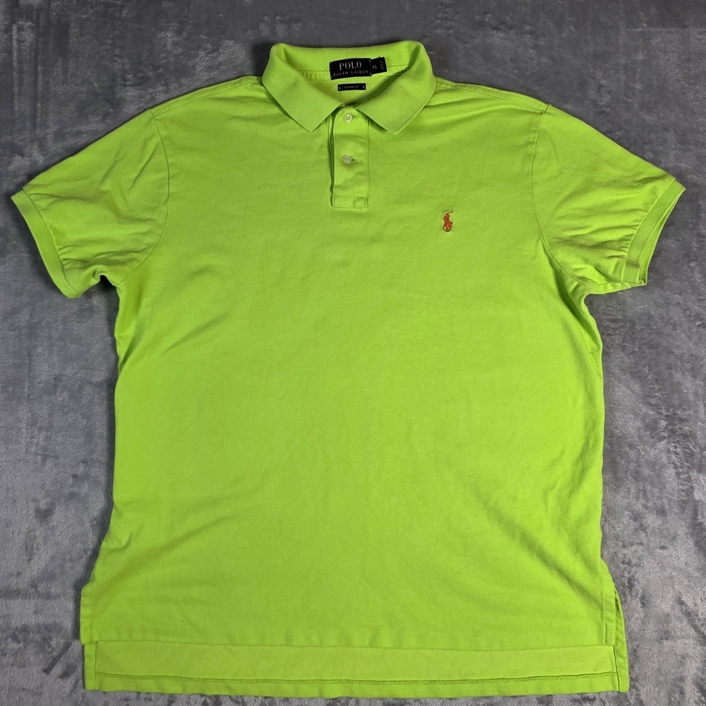 Polo Ralph Lauren‎ Men's XL Lime Green Polo Custom Fit Orange Pony